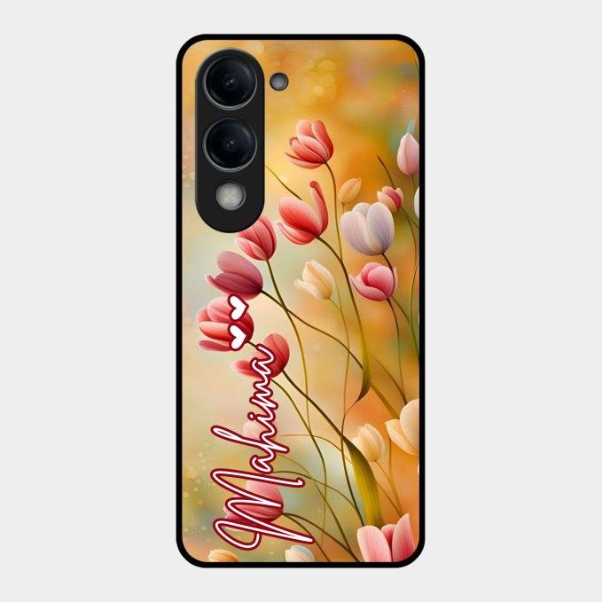 Tulip Floral Glass Case Cover For Vivo T4 Lite 5G