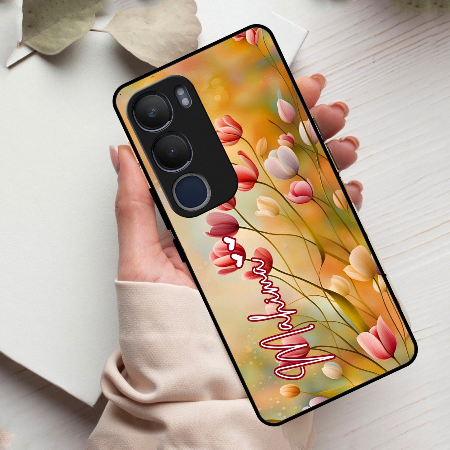 Tulip Floral Glass Case Cover For Vivo