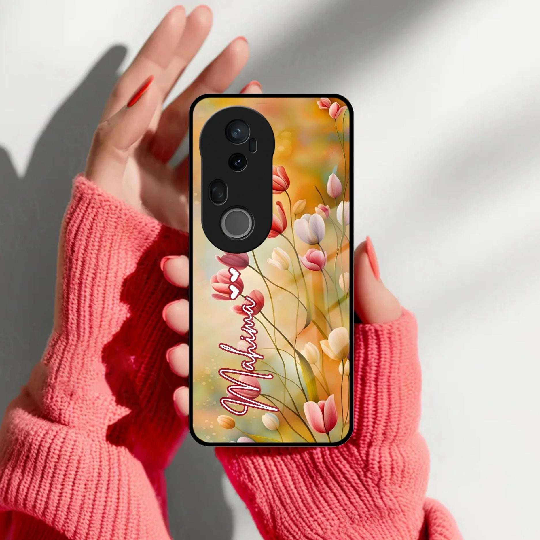 Tulip Floral Glass Case Cover For Vivo - ShopOnCliQ