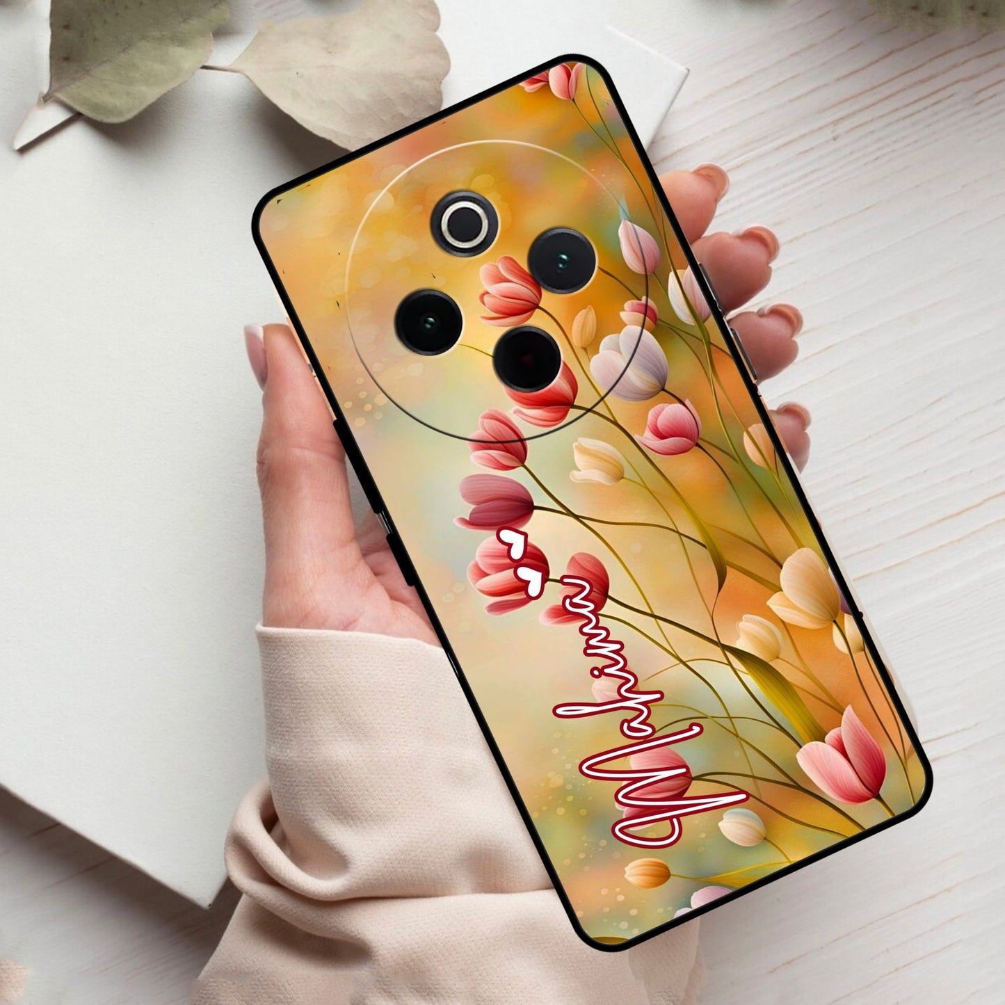 Tulip Floral Glass Case Cover For Vivo