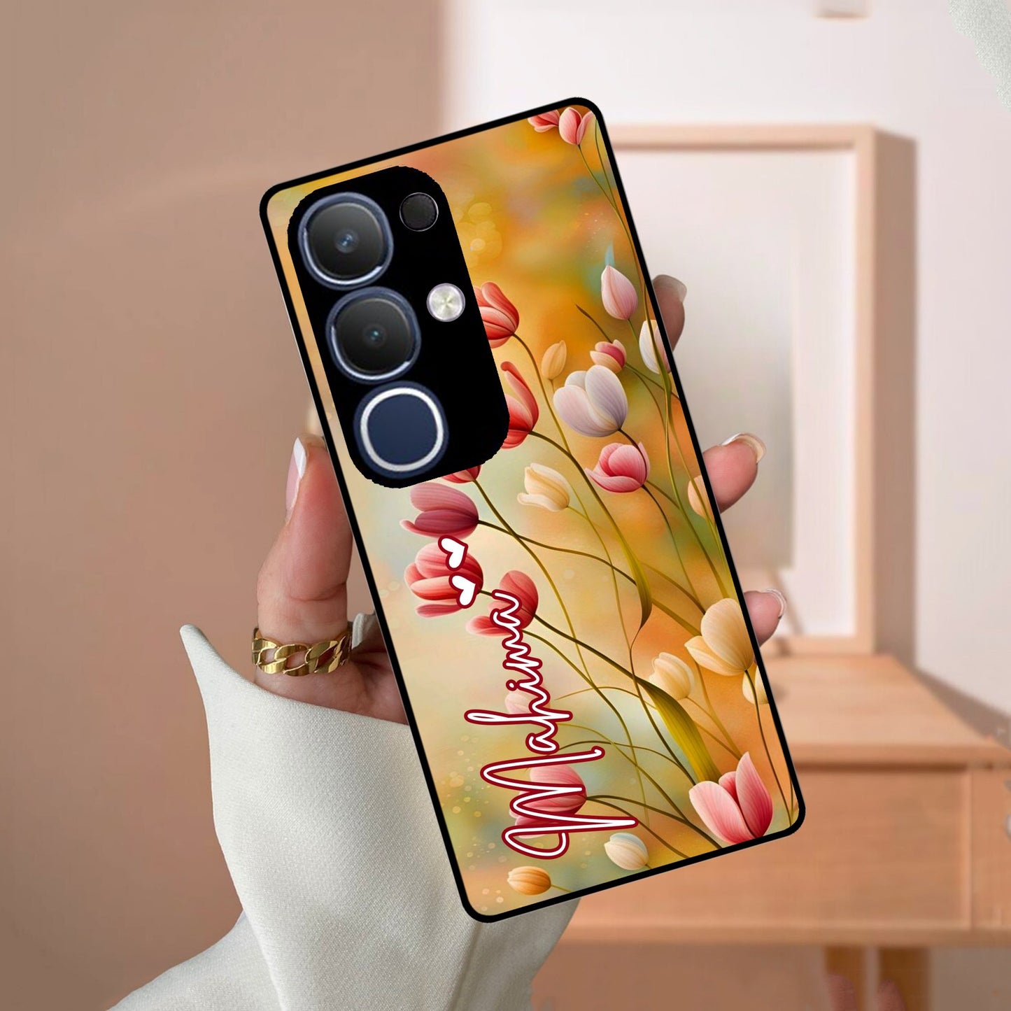 Tulip Floral Glass Case Cover For Vivo