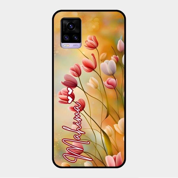 Tulip Floral Glass Case Cover For Vivo V20