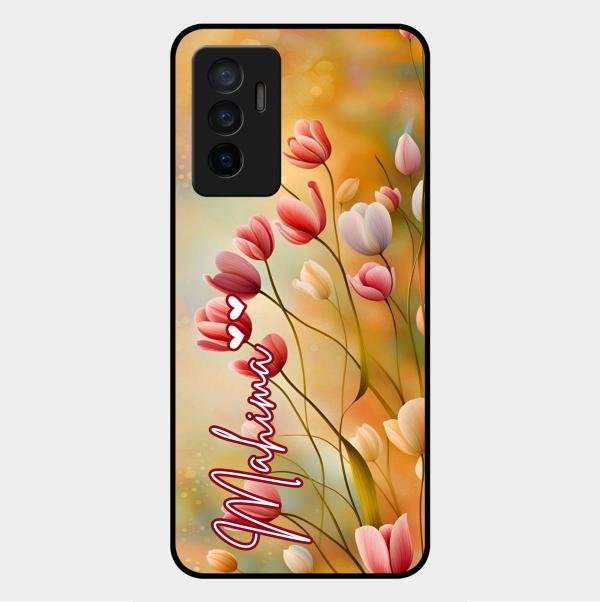 Tulip Floral Glass Case Cover For Vivo V23E 5G
