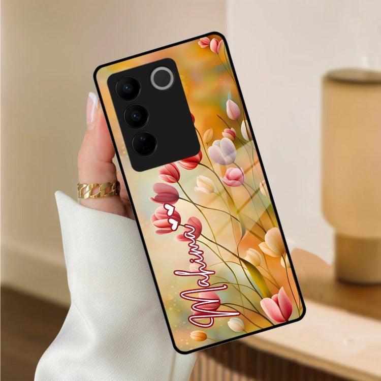 Tulip Floral Glass Case Cover For Vivo - ShopOnCliQ