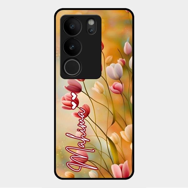 Tulip Floral Glass Case Cover For Vivo V29 Pro 5G