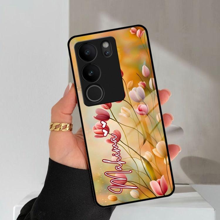 Tulip Floral Glass Case Cover For Vivo - ShopOnCliQ