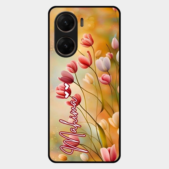 Tulip Floral Glass Case Cover For Vivo V29E 5G