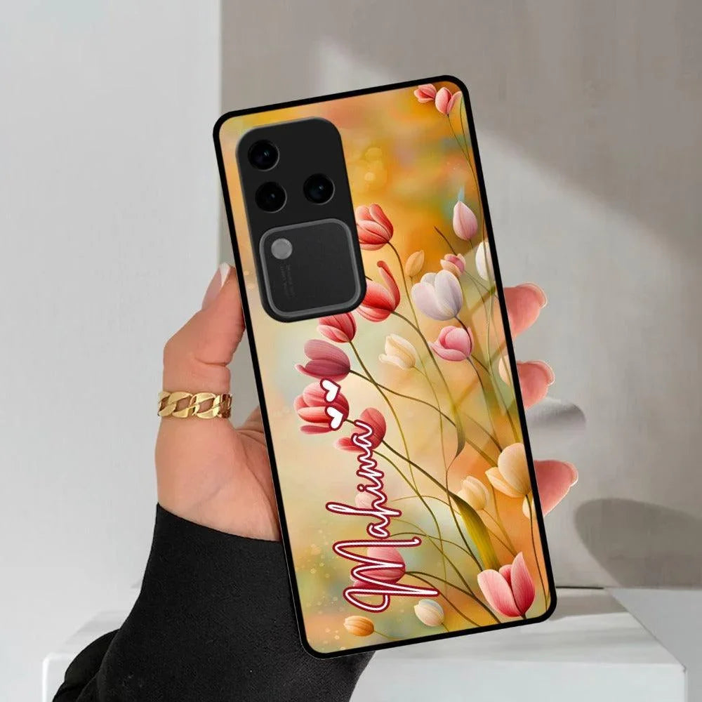 Tulip Floral Glass Case Cover For Vivo - ShopOnCliQ