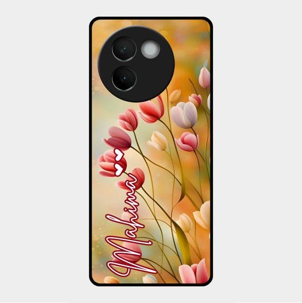Tulip Floral Glass Case Cover For Vivo V30E 5G
