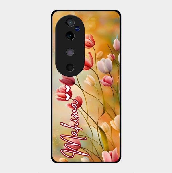 Tulip Floral Glass Case Cover For Vivo V40 5G