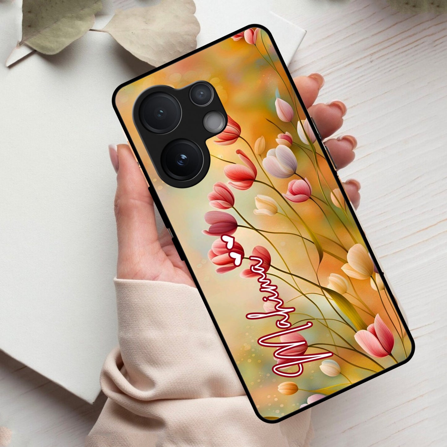 Tulip Floral Glass Case Cover For Vivo