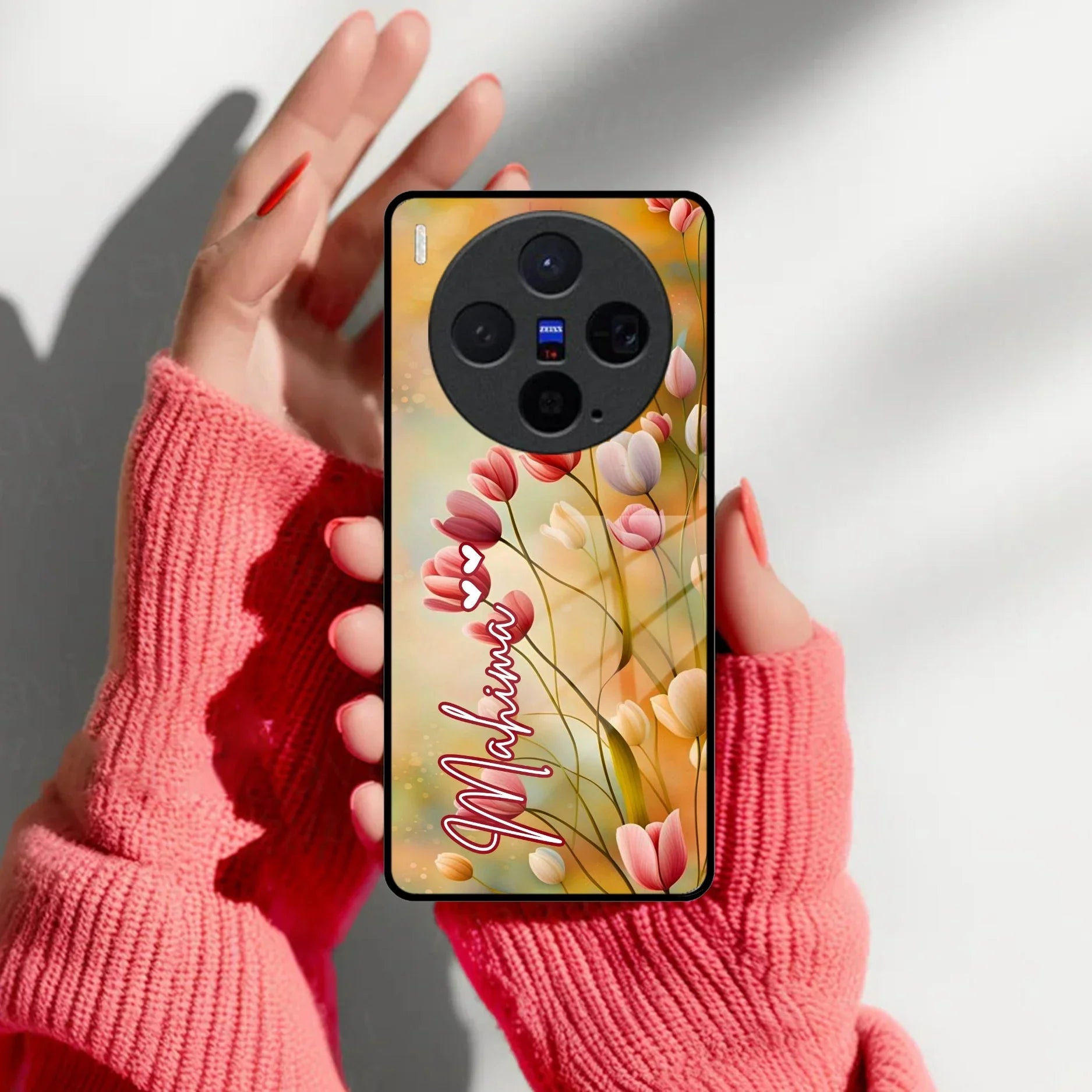 Tulip Floral Glass Case Cover For Vivo