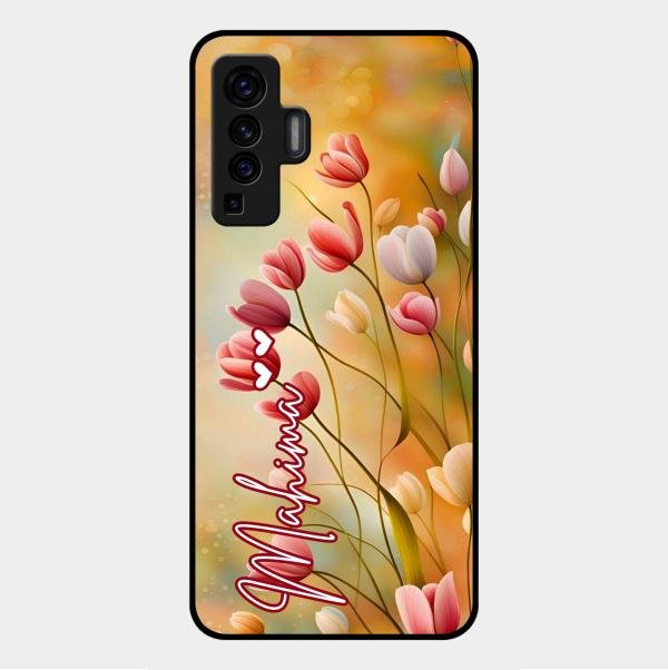 Tulip Floral Glass Case Cover For Vivo X50 5G