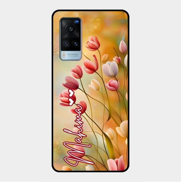 Tulip Floral Glass Case Cover For Vivo X60 5G