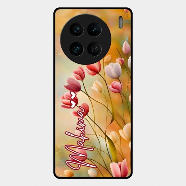 Tulip Floral Glass Case Cover For Vivo X90 Pro 5G