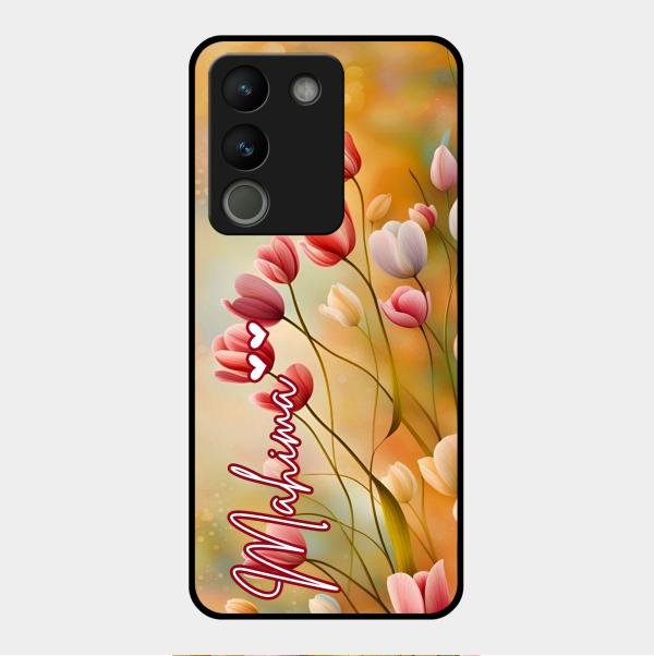 Tulip Floral Glass Case Cover For Vivo Y200 5G
