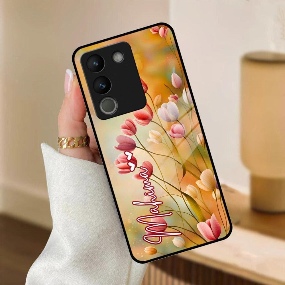 Tulip Floral Glass Case Cover For Vivo - ShopOnCliQ
