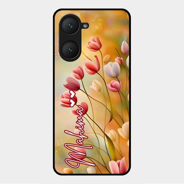 Tulip Floral Glass Case Cover For Vivo Y28E 5G