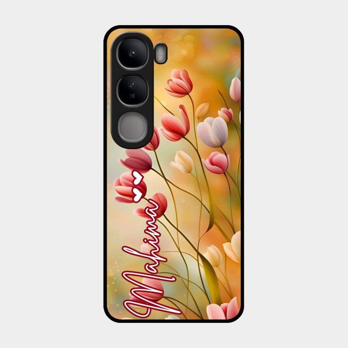 Tulip Floral Glass Case Cover For Vivo Y300 5G