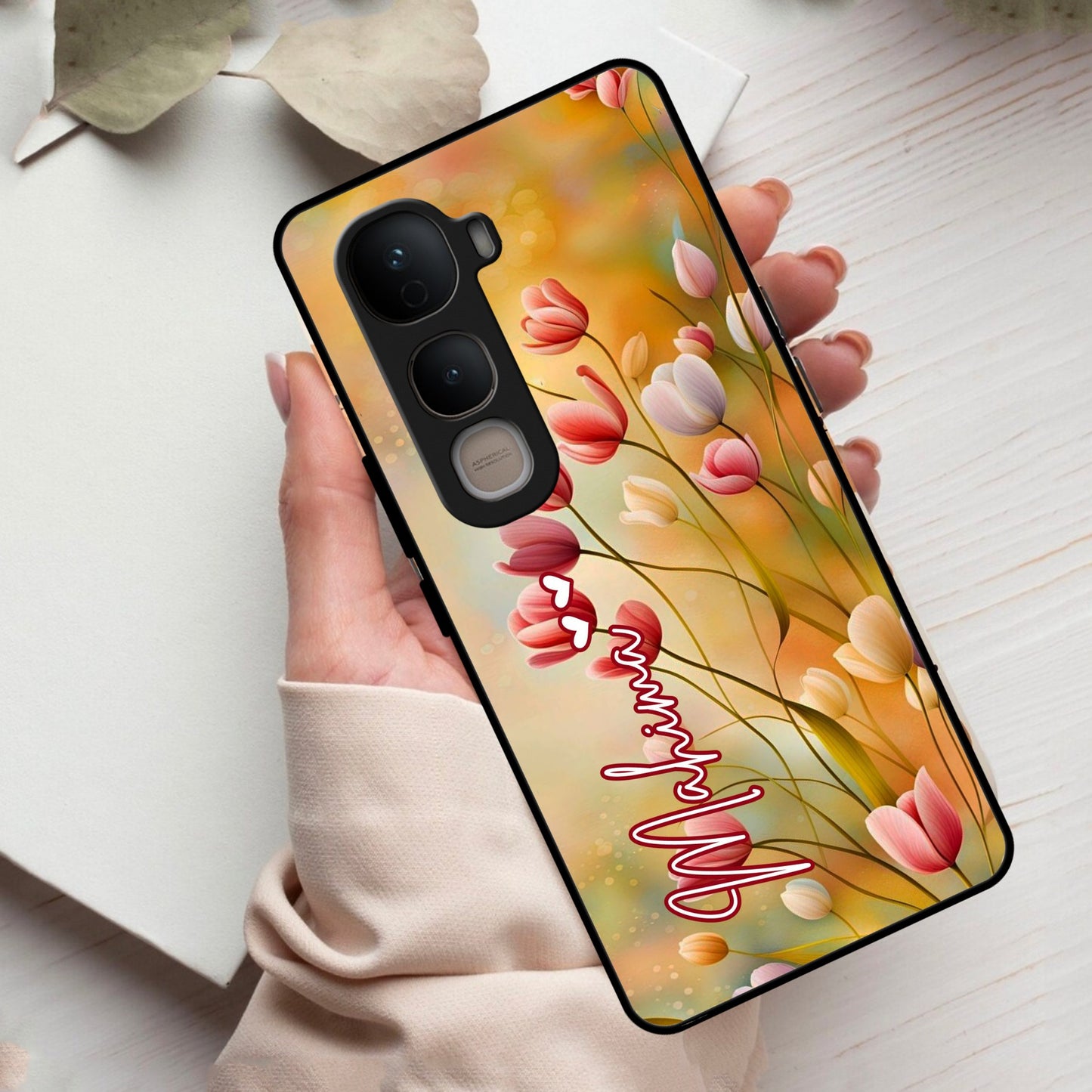 Tulip Floral Glass Case Cover For Vivo