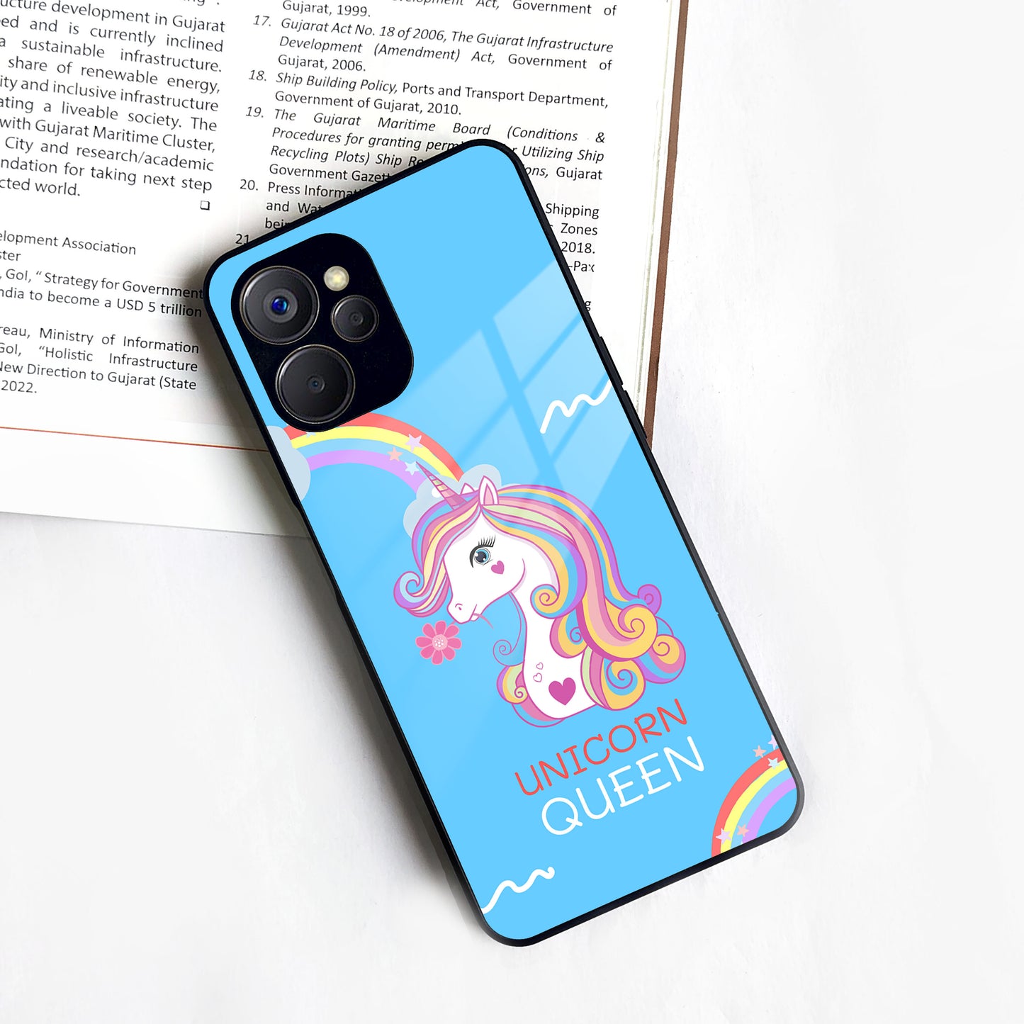 Blue Unicorn Queen Glass Phone Case For Realme/Narzo