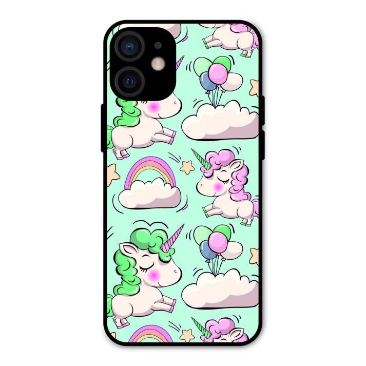 Unicorn Print Glossy Metal Case Cover For iPhone 12 mini