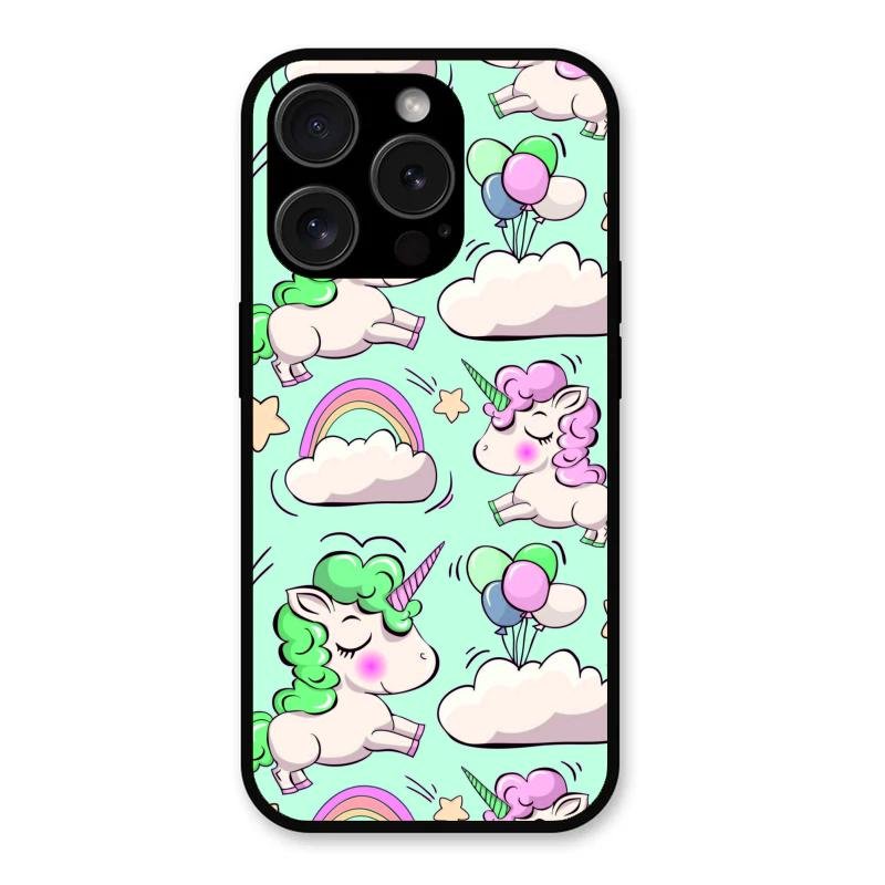 Unicorn Print Glossy Metal Case Cover For iPhone 15 Pro