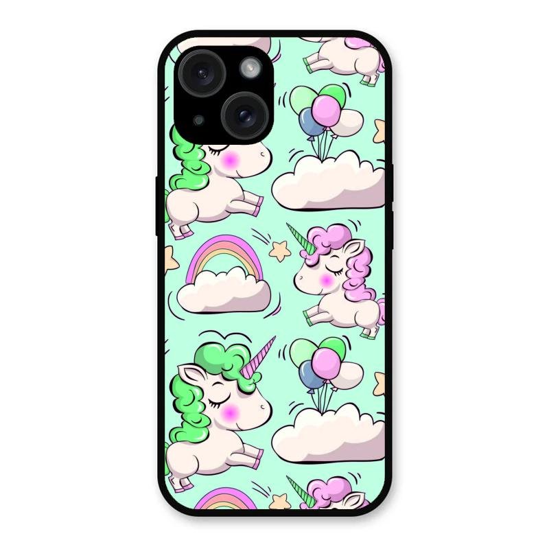 Unicorn Print Glossy Metal Case Cover For iPhone 15