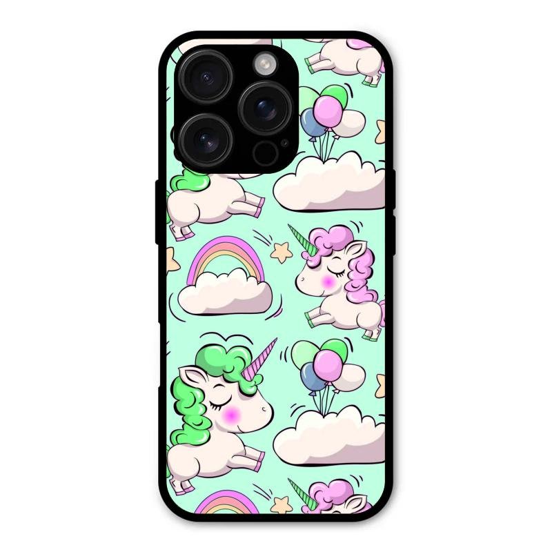 Unicorn Print Glossy Metal Case Cover For iPhone 16 Pro