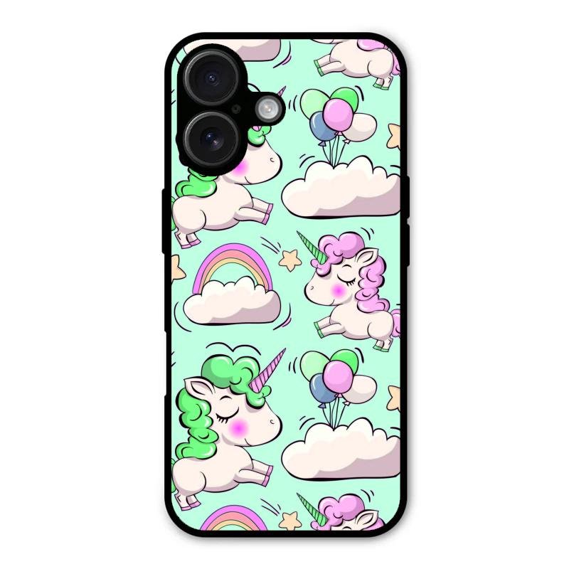 Unicorn Print Glossy Metal Case Cover For iPhone 16
