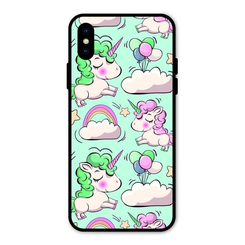 Unicorn Print Glossy Metal Case Cover For iPhone XS