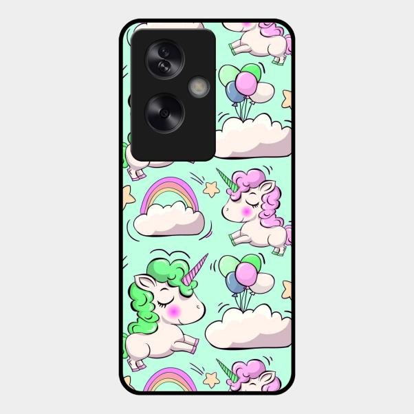 Unicorn Print Glossy Metal Case Cover For Oppo A79 5G