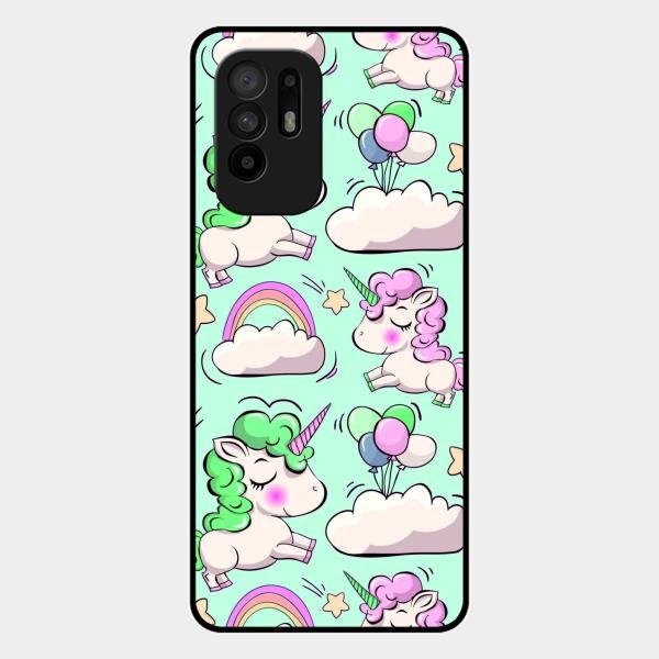 Unicorn Print Glossy Metal Case Cover For Oppo F19 Pro Plus 5G