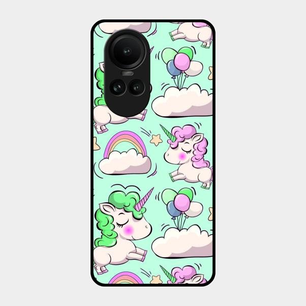 Unicorn Print Glossy Metal Case Cover For Oppo Reno 10 5G