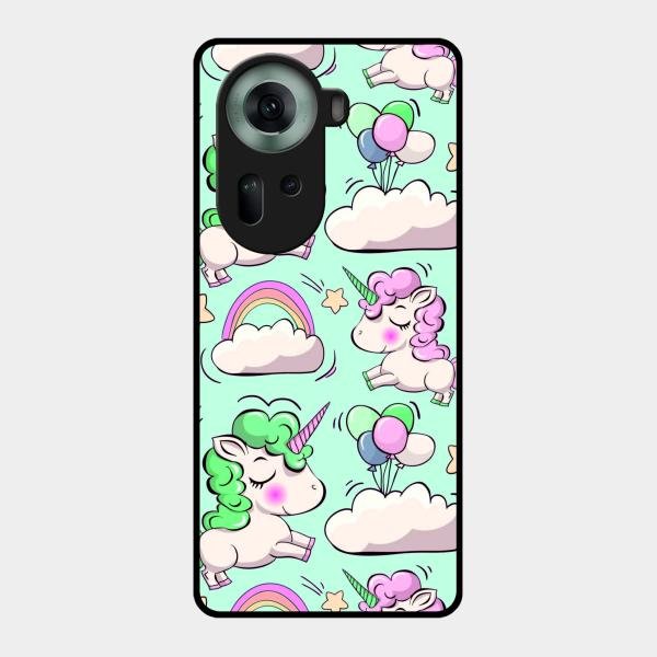 Unicorn Print Glossy Metal Case Cover For Oppo Reno 11 5G