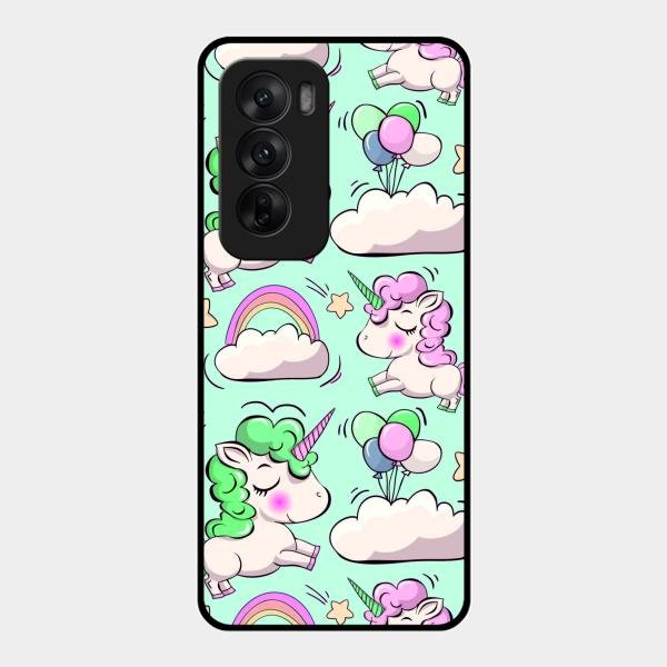 Unicorn Print Glossy Metal Case Cover For Oppo Reno 12 5G