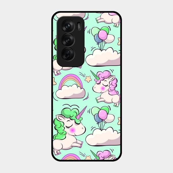 Unicorn Print Glossy Metal Case Cover For Oppo Reno 12 Pro 5G