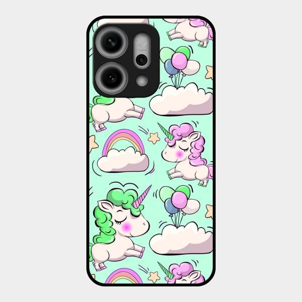 Unicorn Print Glossy Metal Case Cover For Oppo Reno 14 Pro 5G