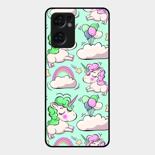 Unicorn Print Glossy Metal Case Cover For Oppo Reno 7 5G