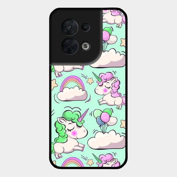 Unicorn Print Glossy Metal Case Cover For Oppo Reno 8 5G