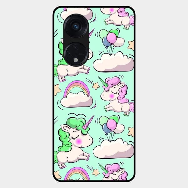 Unicorn Print Glossy Metal Case Cover For Oppo Reno 8T 5G