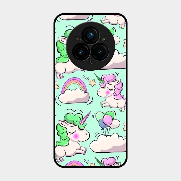 Unicorn Print Glossy Metal Case Cover For Realme 14 Pro 5G