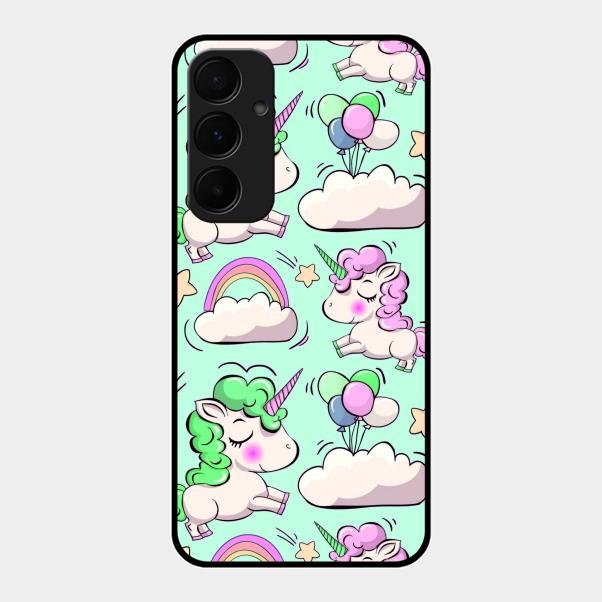 Unicorn Print Glossy Metal Case Cover For Samsung Galaxy A35 5G