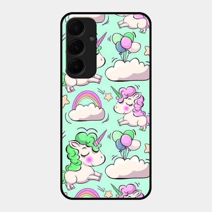 Unicorn Print Glossy Metal Case Cover For Samsung Galaxy A55 5G