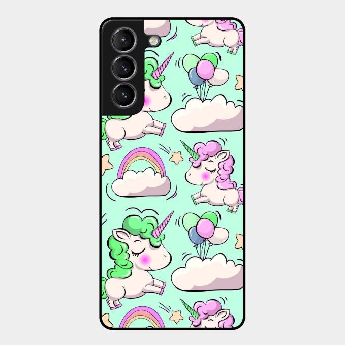Unicorn Print Glossy Metal Case Cover For Samsung Galaxy S21 Plus