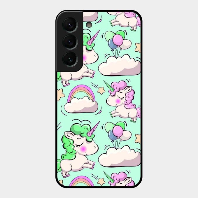 Unicorn Print Glossy Metal Case Cover For Samsung Galaxy S22 Plus 5G