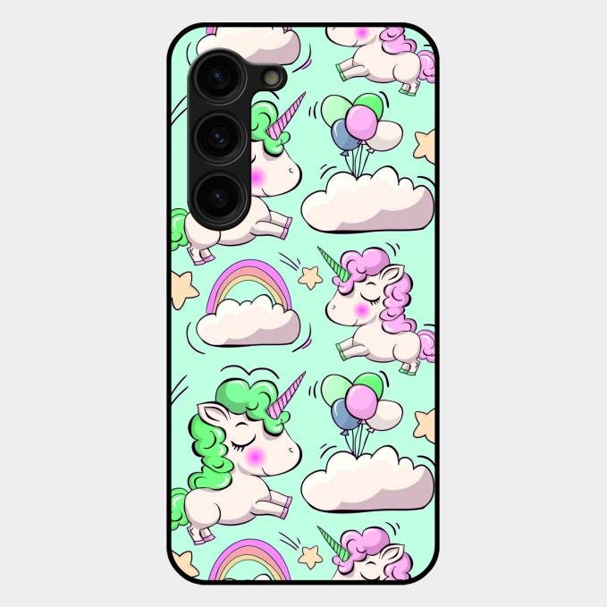 Unicorn Print Glossy Metal Case Cover For Samsung Galaxy S23 Plus 5G