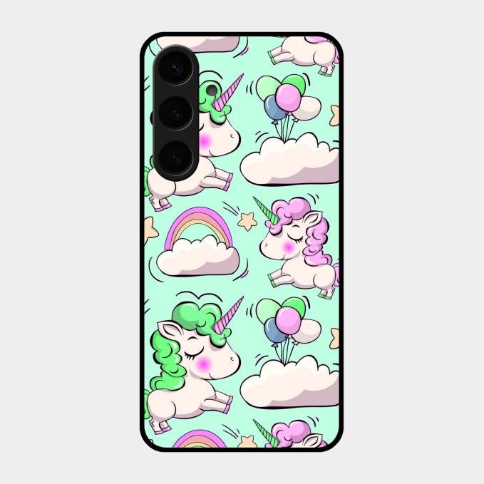 Unicorn Print Glossy Metal Case Cover For Samsung Galaxy S24 Plus 5G