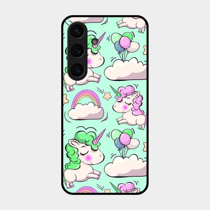 Unicorn Print Glossy Metal Case Cover For Samsung Galaxy S25 Plus 5G