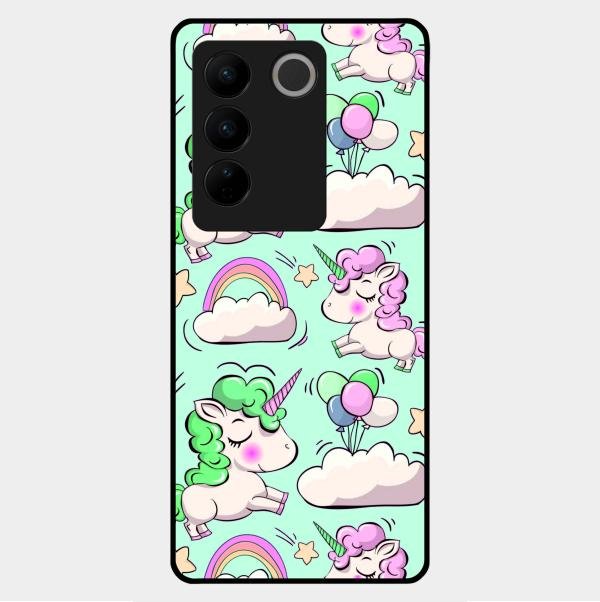 Unicorn Print Glossy Metal Case Cover For Vivo V27 5G